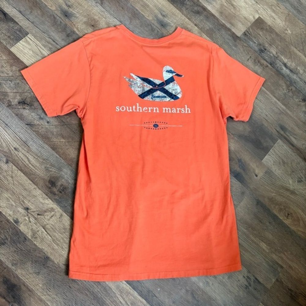 Southern Marsh M Orange Navy Blue AL Alabama Pocket Tee Outdoors Hunting Preppy